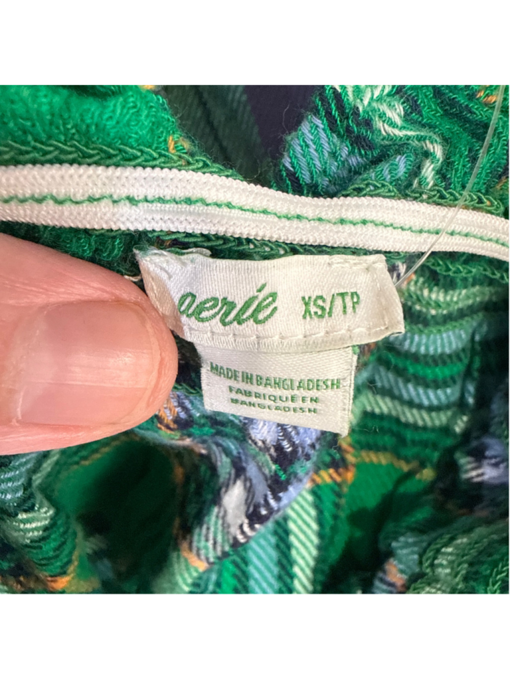 Women's Aerie Flannel Romper size XS Green Plaid Ruffle Boho Velvet Bow Fall - Picture 15 of 15